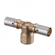 Тройник с переходом на внутреннюю резьбу Oventrop Cofit P - 32x3.0 x 1" (прессовой, бронза)