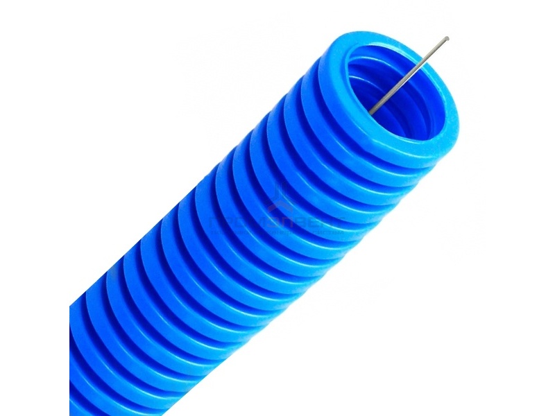 Труба ППЛ гофрированная DKC д.25мм, лёгкая с протяжкой, цвет синий [бухта 50м]